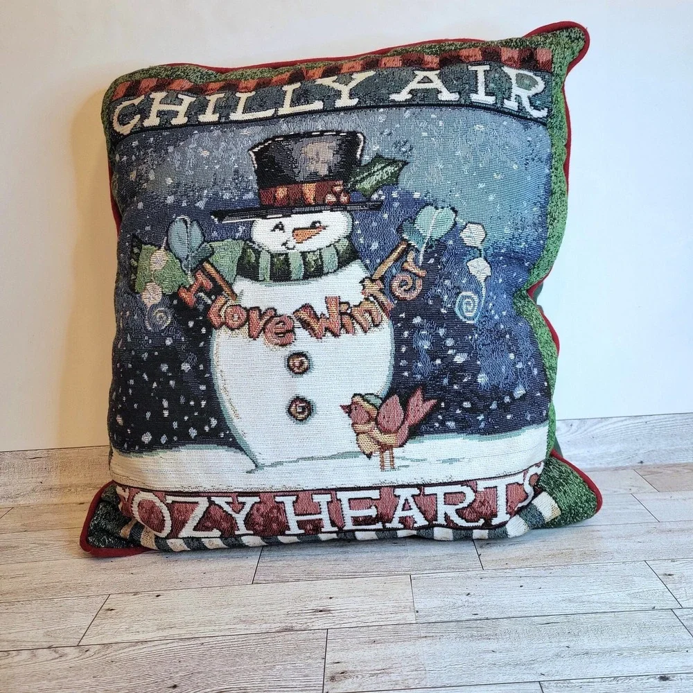 VTG Tapestry Decorative Snowman Pillow 